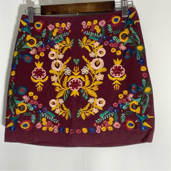 Altar’d State Burgundy Floral Embroidered Mini Multi-Color Back Zipper Size XS. - Picture 8 of 14